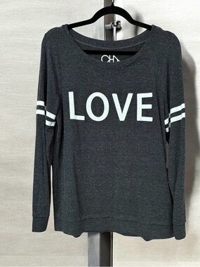 LOVE Graphic Long Sleeve Sweatshirt - charcoal with White Stripes
